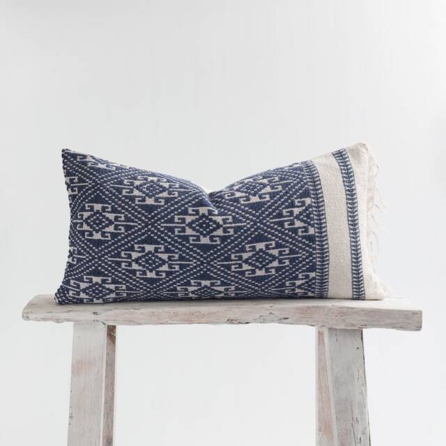 Handspun Tai Lu Indigo Pillow Cover, 12x24 Kilim Style, Ethnic Woven Cotton - image 1