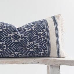 Handspun Tai Lu Indigo Pillow Cover, 12x24 Kilim Style, Ethnic Woven Cotton - thumbnail 2