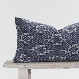 Handspun Tai Lu Indigo Pillow Cover, 12x24 Kilim Style, Ethnic Woven Cotton - thumbnail 3
