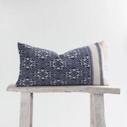 Handspun Tai Lu Indigo Pillow Cover, 12x24 Kilim Style, Ethnic Woven Cotton - thumbnail 1