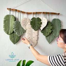 Monstera Leaf Macrame Wall Hanging Boho Art - thumbnail 2