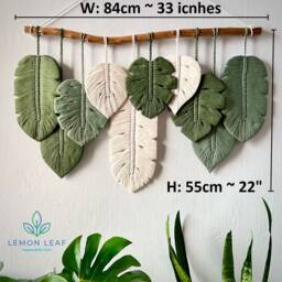 Monstera Leaf Macrame Wall Hanging Boho Art - thumbnail 4