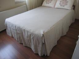 Split Corner Turkish Linen Bedspread, Box Pleated Skirted Coverlet - thumbnail 1