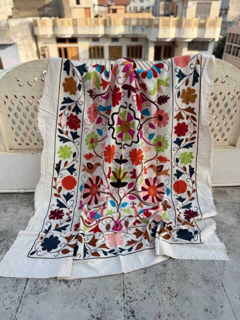 Colorful Hand-Embroidered Suzani Quilt - Cotton Throw, Ethnic Bohemian Bedding, Handmade Artisan Textile - image 1