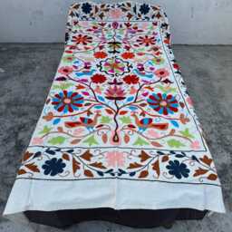 Colorful Hand-Embroidered Suzani Quilt - Cotton Throw, Ethnic Bohemian Bedding, Handmade Artisan Textile - thumbnail 2