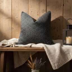 Gray Black Woven Pillow Cover Textured Linen Geometric Cushion - All Duties Paid Usa - thumbnail 4