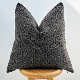 Gray Black Woven Pillow Cover Textured Linen Geometric Cushion - All Duties Paid Usa - thumbnail 3