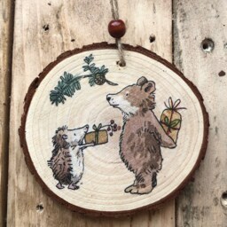 Bespoke, Custom, Woodland Bear & Hedgehog Wood Slice Decoration, Animal, Wedding Favour, Teachers Gift, Gift Tag - thumbnail 2
