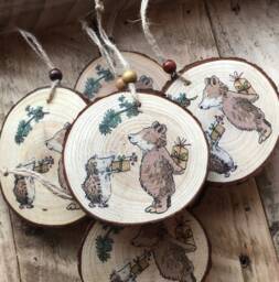 Bespoke, Custom, Woodland Bear & Hedgehog Wood Slice Decoration, Animal, Wedding Favour, Teachers Gift, Gift Tag - thumbnail 1