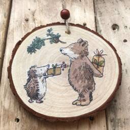 Bespoke, Custom, Woodland Bear & Hedgehog Wood Slice Decoration, Animal, Wedding Favour, Teachers Gift, Gift Tag - thumbnail 3