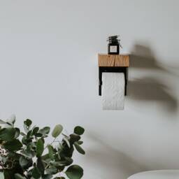 Oak Toilet Paper Holder With Shelf, Bathroom Wall Mount - thumbnail 2
