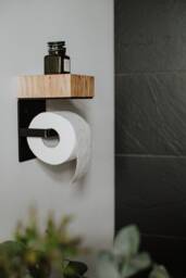 Oak Toilet Paper Holder With Shelf, Bathroom Wall Mount