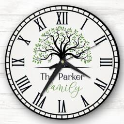 Family Tree Green Grey Personalised Gift Clock