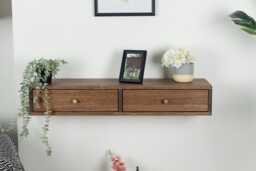 Floating Console Table With Two Drawers in Solid Oak - Entryway Use - thumbnail 1