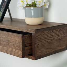 Floating Console Table With Two Drawers in Solid Oak - Entryway Use - thumbnail 2