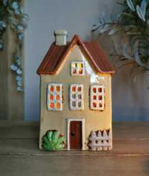 Ceramic House Tealight Holder, Cottage Ornament With Picket Fence - thumbnail 1