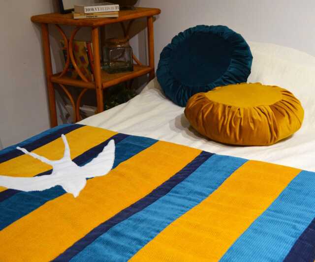 Bed Throw 100x220cm - Handmade in France Corduroy Patchwork - image 1