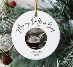 Pregnancy Scan Ceramic Bauble/Baby Bauble, Announcement Bauble/Photo On A Bauble Keepsake - thumbnail 1