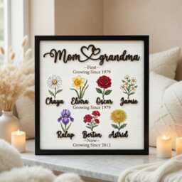 Personalized Grandma Flower Wooden Sign, Custom Family Name Plaque, Mothers Day Gift For Grandma, Kids Names Wall Decor - thumbnail 4