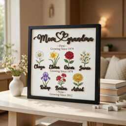Personalized Grandma Flower Wooden Sign, Custom Family Name Plaque, Mothers Day Gift For Grandma, Kids Names Wall Decor - thumbnail 2