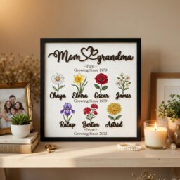 Personalized Grandma Flower Wooden Sign, Custom Family Name Plaque, Mothers Day Gift For Grandma, Kids Names Wall Decor - thumbnail 3