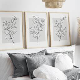 Neutral Wall Art, Bedroom Set Of 3 Prints. Botanical Eucalyptus Plants Art. Floral Line Beige Home Decor, Flower - thumbnail 3