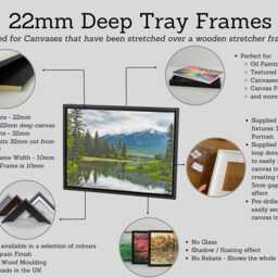 Pale Grey - 22mm Deep Tray Frame For Canvas. Standard Sizes. Floating Effect. Wooden Frame. Floater Canvases. Open Grain - thumbnail 2