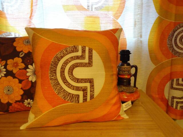 Hand Made Vintage Retro 1960S/70S Yellow & Orange Abstract Swirl Cushion Cover - image 1