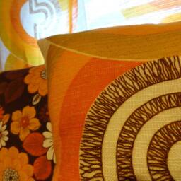 Hand Made Vintage Retro 1960S/70S Yellow & Orange Abstract Swirl Cushion Cover - thumbnail 2
