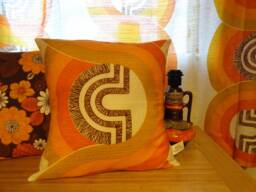 Hand Made Vintage Retro 1960S/70S Yellow & Orange Abstract Swirl Cushion Cover - thumbnail 1