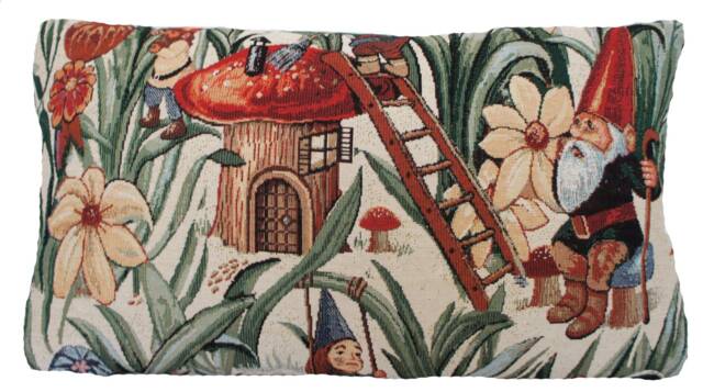 Gnome Garden Woven Cushion Cover Floral Mushroom Pillow - image 1