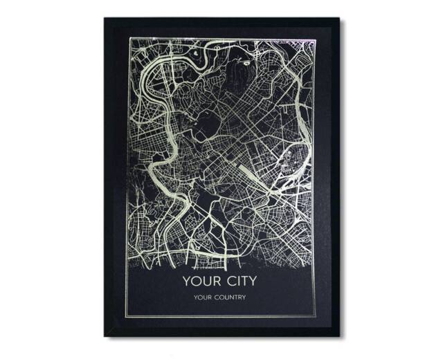City Map Print, Silver Foil Poster, Contemporary Wall Art, Modern Room Decor, Handmade Gold Gift Idea, City Artwork - image 1