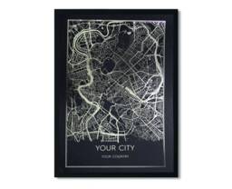 City Map Print, Silver Foil Poster, Contemporary Wall Art, Modern Room Decor, Handmade Gold Gift Idea, City Artwork - thumbnail 1