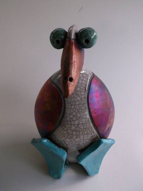 7 Inch Tall - Blue Footed Booby Bird Raku Pottery Free Shipping - image 1