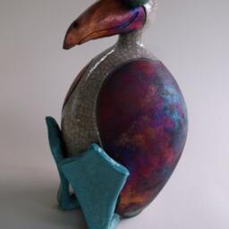 7 Inch Tall - Blue Footed Booby Bird Raku Pottery Free Shipping - thumbnail 3