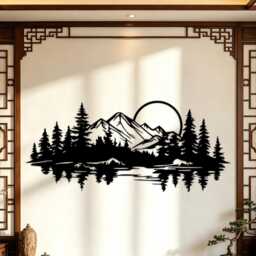 Mountain Lake Reflection Metal Wall Art, Pine Tree Forest Sunset Iron Sheet Decor, Rustic Wilderness Landscape Hanging - thumbnail 4