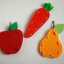 Lacing Cards, Felt Apple Pear Carrot Rainbow Sun Cloud Donut Car Rocket Tractor, Quiet Activity, Fine Motor Skills, 4.5-12cm, 1 Card - thumbnail 2