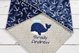 Personalized Baby Blanket-Anchor Minky Nautical Blanket-Whale Baby Blanket - thumbnail 1