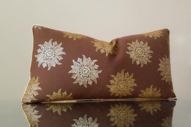 Decorative Pillow Cover - Lumbar Pillow, Brown Medallion Metallic Pillow Cover Fabric Both Sides