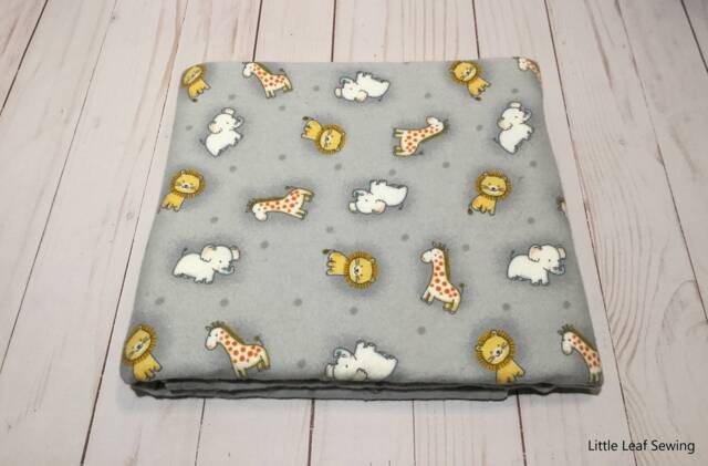 Reversible Baby Blanket, Flannel Blanket, , Elephant, Giraffe, & Lion Gray Boy Girl Blanket - image 1