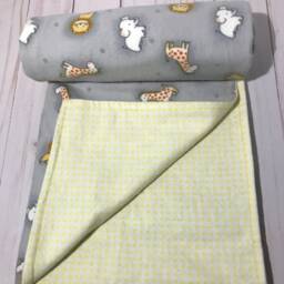 Reversible Baby Blanket, Flannel Blanket, , Elephant, Giraffe, & Lion Gray Boy Girl Blanket - thumbnail 3