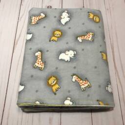 Reversible Baby Blanket, Flannel Blanket, , Elephant, Giraffe, & Lion Gray Boy Girl Blanket - thumbnail 4