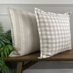 Elena - Striped Washed Linen Oxford Edge Handmade Cushion Cover - The Brunswick Collection - thumbnail 3