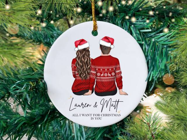 Personalised Couples Christmas Bauble Custom Partner Ornament - image 1