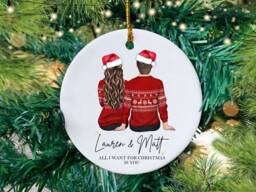 Personalised Couples Christmas Bauble Custom Partner Ornament - thumbnail 1