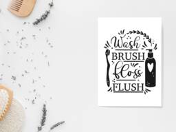 Brush Floss Flush Bathroom Print - Toilet Cloakroom Wall Home Gift Bespoke Poster A5 A4 A3 Framed - thumbnail 1