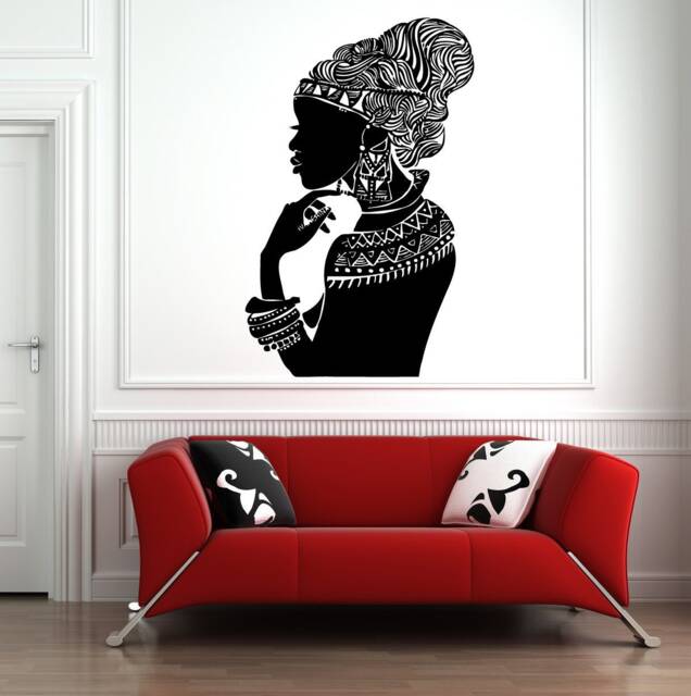 African Woman Wall Decal Beauty Salon Decor, Removable Vinyl Sticker Hs164 - image 1
