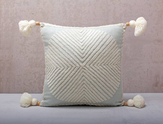 Light Blue Cotton Embroidered Bohemian, Bali Style Pillow Cover, Decorative Handmade Throw Cover, Cover Wlcc037 - image 1