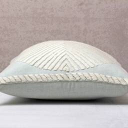 Light Blue Embroidered Pillow Cover, Handmade Cotton Cushion With Wool Detail & Tassels - thumbnail 4