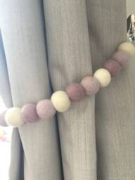 Pastel Lilac Felt Ball Curtain Tie Back Wool Pom Decor